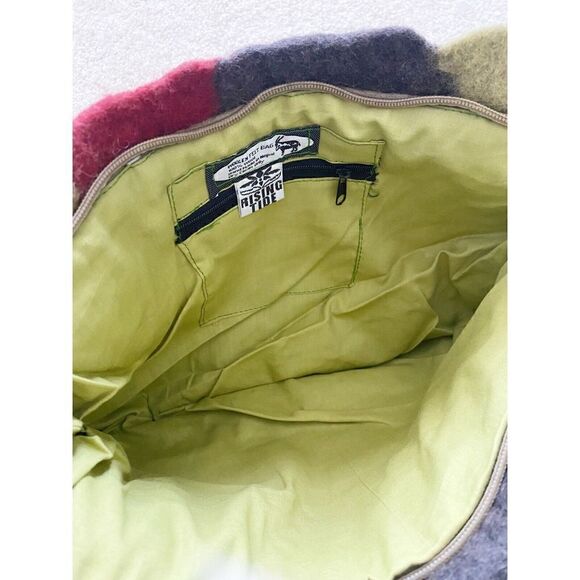 Nepal Woolen Felt Tote Handbag Green Grey Striped Lined Fall Winter Rising Tide - Picture 7 of 7
